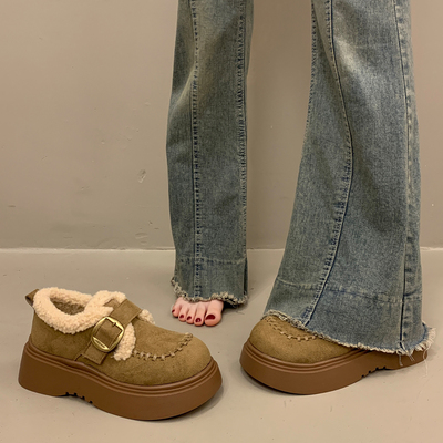 法式圆头增高单鞋女保暖雪地棉鞋