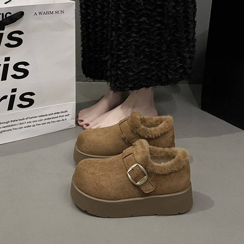 皮毛一体雪地靴女秋冬季深口单鞋