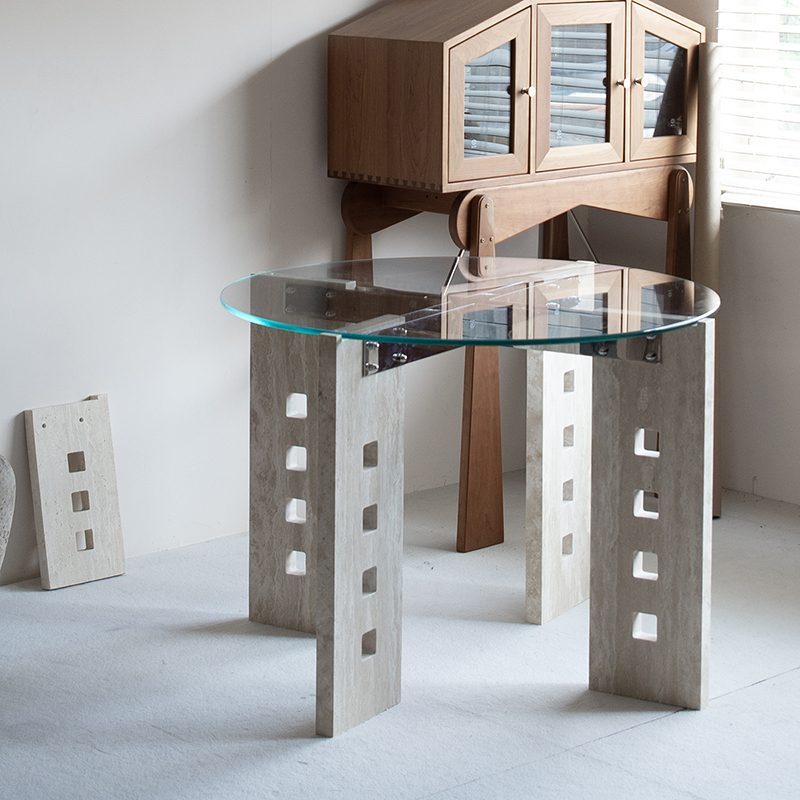 天然实心洞石餐桌山河即木