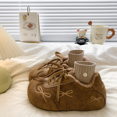 复古加绒加厚保暖外穿厚底棉鞋女2025新款冬季增高防滑全包勃肯鞋