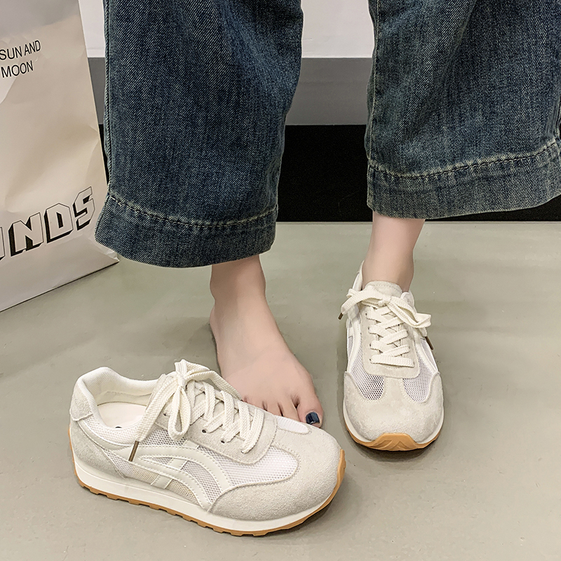 黄色厚底德训鞋女阿甘鞋增高网面透气薄款夏季2025新款休闲小白鞋