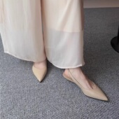 裸色坡跟包头凉鞋 女夏外穿法式 浅口单鞋 2026年新款 漆皮尖头平底鞋