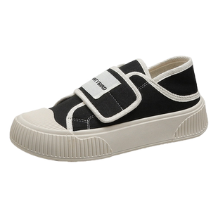 帆布半拖鞋女2025年春秋新款厚底魔术贴小白鞋两穿一脚蹬布鞋女款