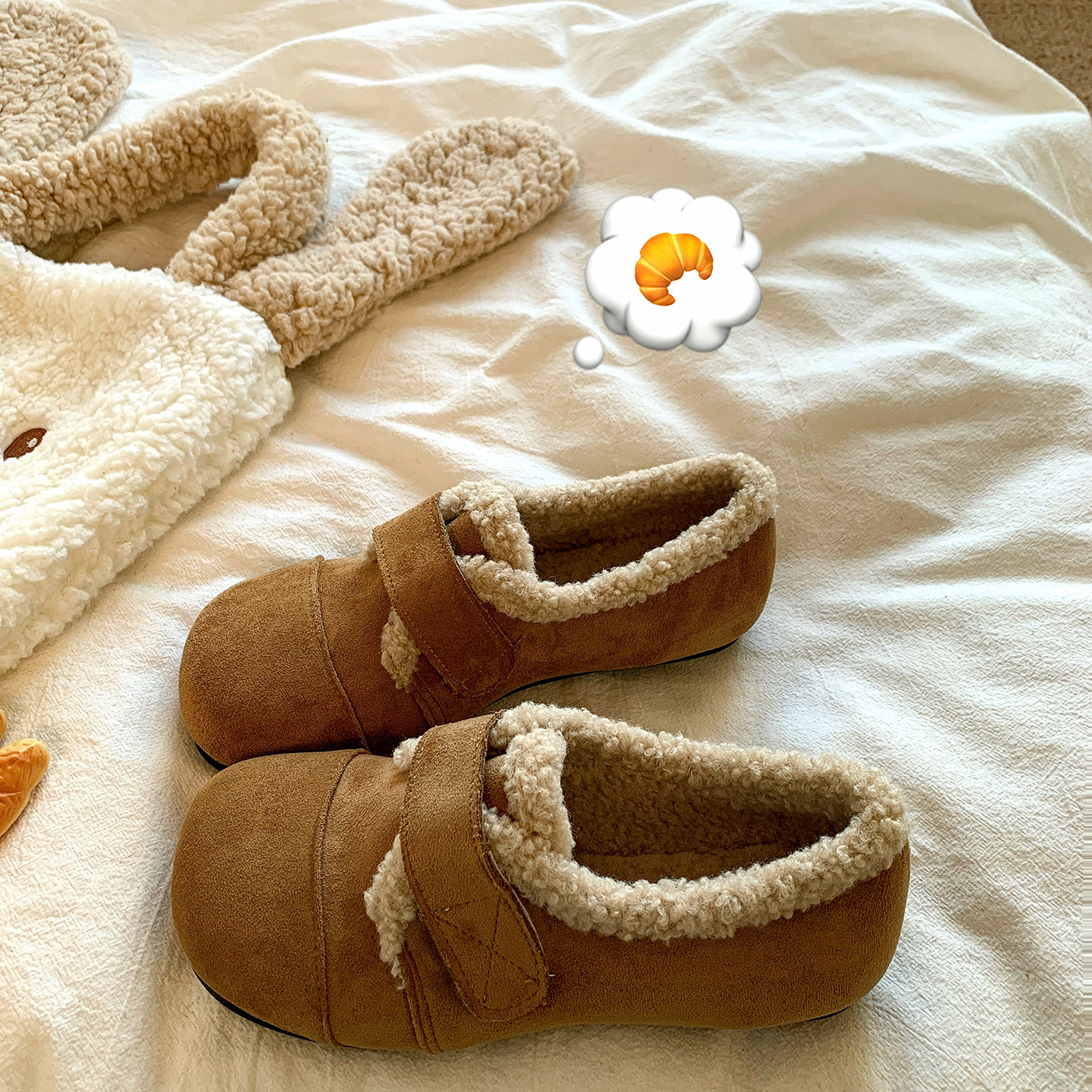 法式勃肯鞋女鞋加绒豆豆鞋2025新款冬孕妇平底毛毛棉鞋温柔晚晚鞋,女鞋,棉鞋,淘宝优惠券,粉丝福利购,淘宝优惠卷