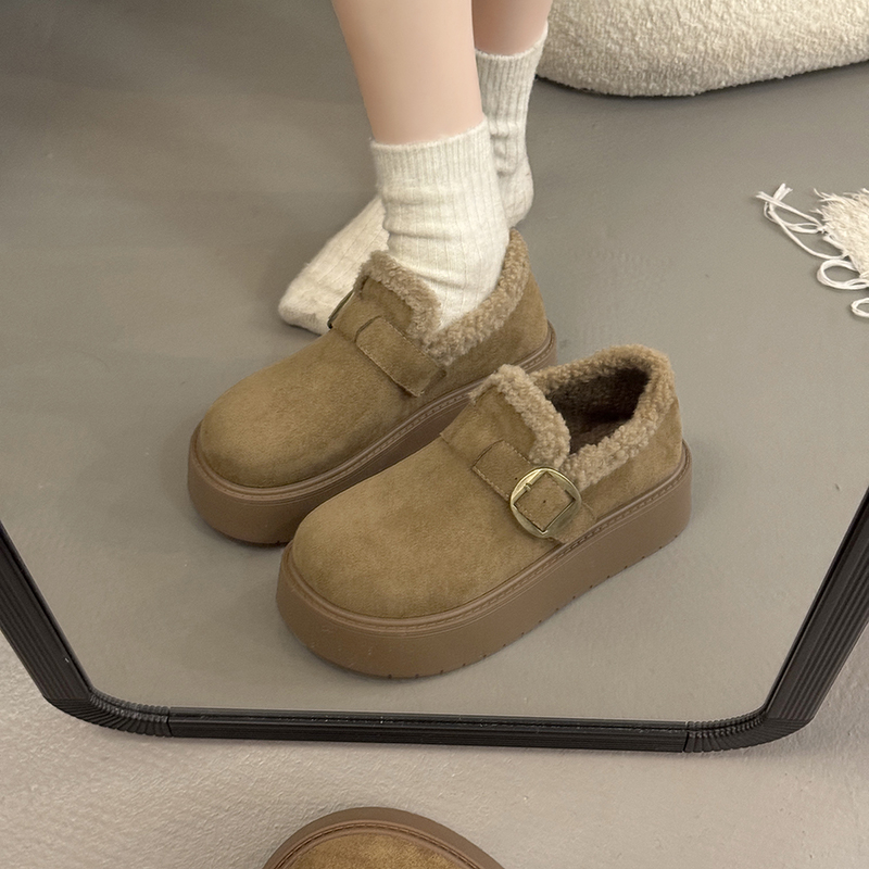 厚底增高加绒勃肯鞋女2025秋冬季新款加厚雪地靴乐福鞋豆豆棉鞋子