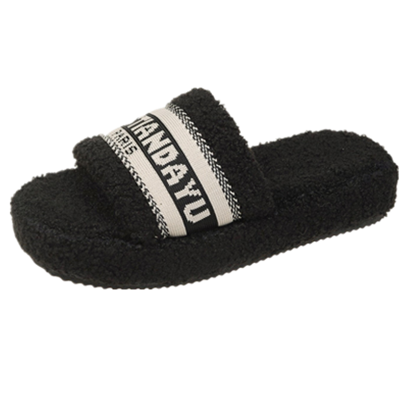 设计感小众毛毛拖鞋女外穿2025夏新款百搭厚底保暖防滑家居一字拖