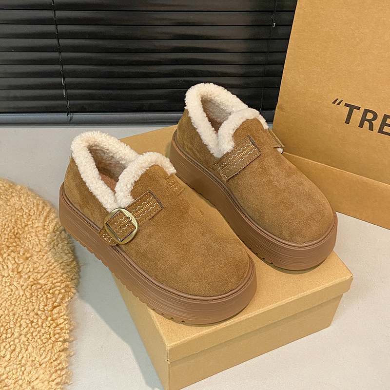 厚底加绒保暖全包勃肯鞋2025新款冬季毛绒女鞋子雪地靴棉鞋乐福鞋