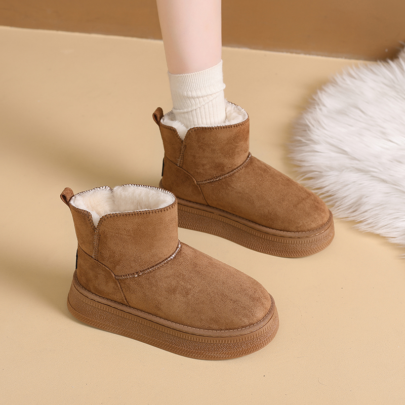 厚底雪地靴女皮毛一体2025新款冬季加绒保暖面包短靴东北棉鞋