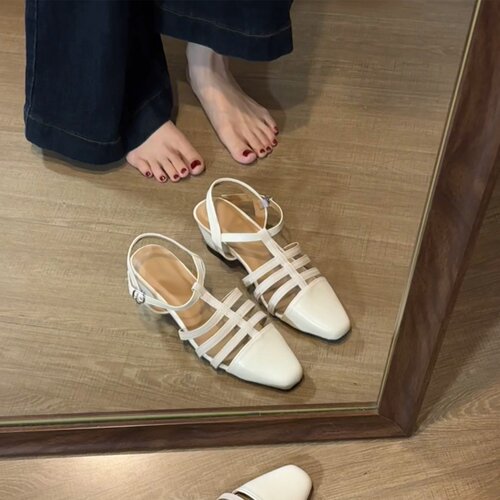 法式复古编织镂空凉鞋女2026夏季新款配裙子罗马鞋一字带后空单鞋