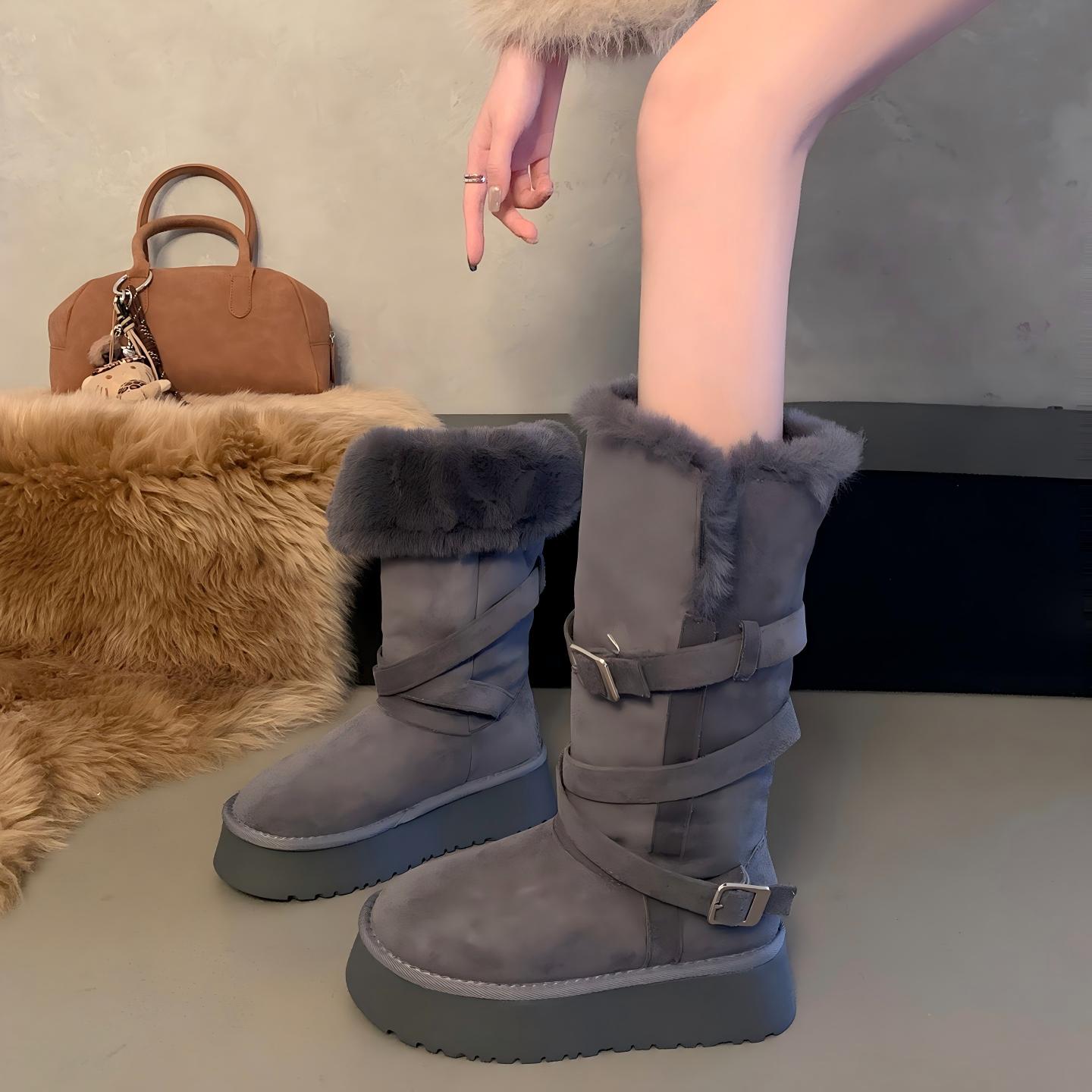 厚底加绒保暖高筒长筒鞋加厚雪地靴女2025新款冬季中筒东北大棉鞋