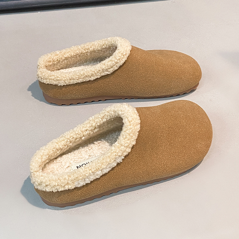 森系复古包头半拖鞋女外穿2025秋冬新款一脚蹬加绒勃肯鞋孕妇棉鞋