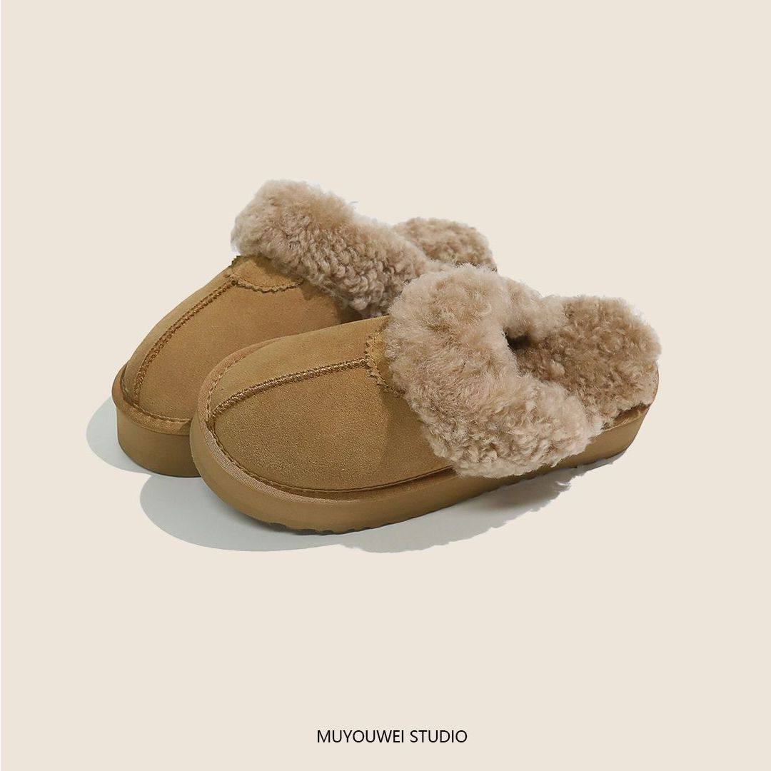 厚底复古灰色包头棉拖鞋女鞋子外穿2025秋冬季加绒羊卷毛毛雪地靴,女鞋,包头拖,淘宝优惠券,粉丝福利购,淘宝优惠卷