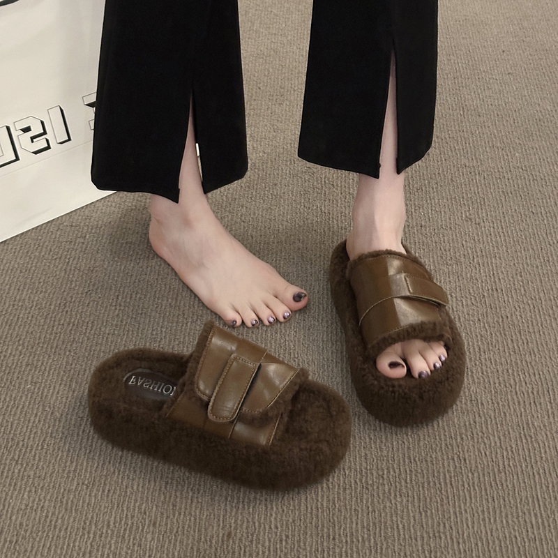 网红超火厚底毛毛拖鞋女秋冬外穿2025新款羊羔绒防滑用室内棉拖鞋