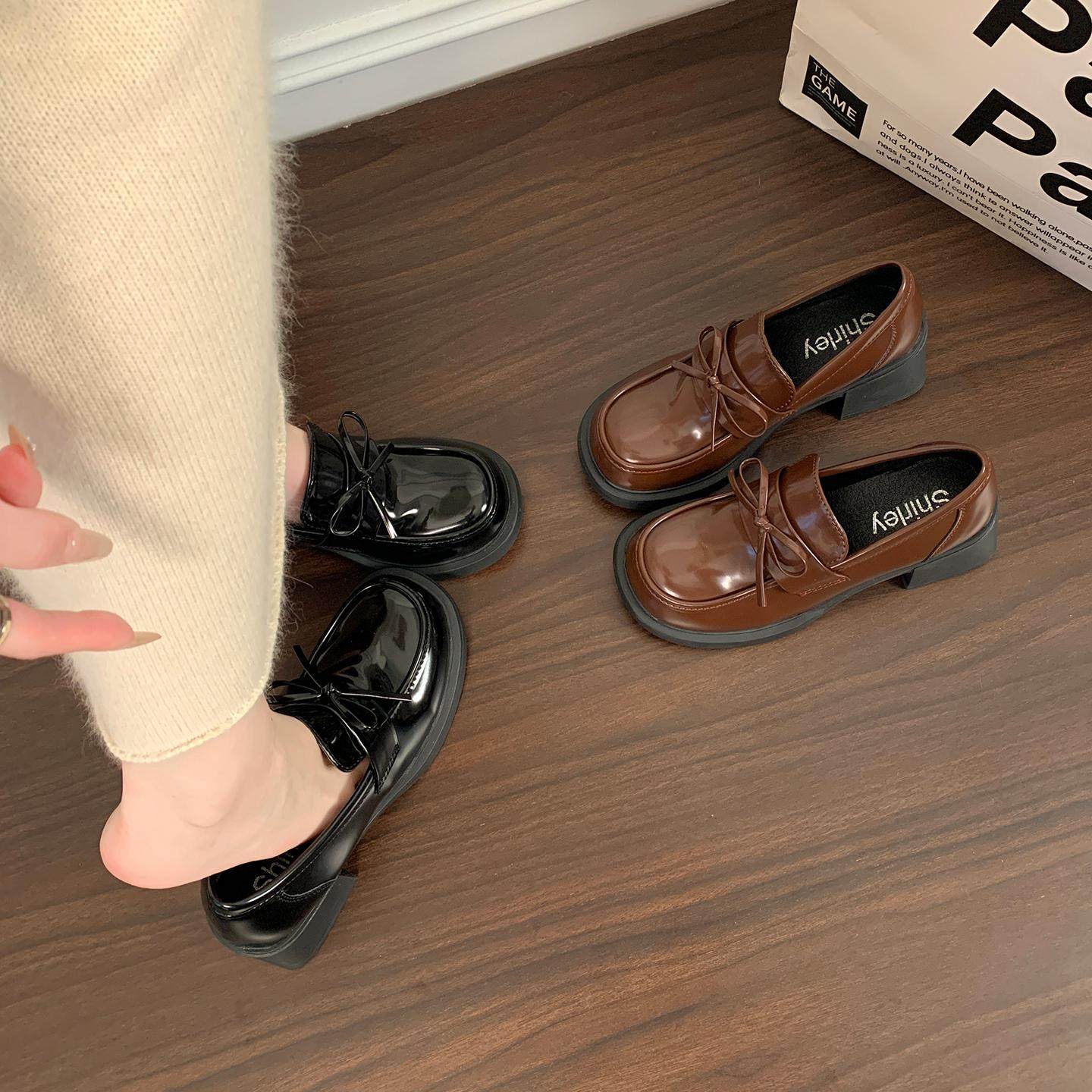 百搭黑色英伦风圆头粗高跟小皮鞋女2025新款秋季配裙子增高乐福鞋,女鞋,玛丽珍鞋,淘宝优惠券,粉丝福利购,淘宝优惠卷