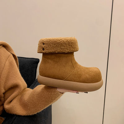 厚底加绒保暖加厚勃肯鞋中筒雪地靴女2025新款冬季东北大棉鞋短靴