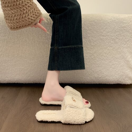毛毛拖鞋法式气质女外穿秋冬新款时尚百搭厚底保暖一字平底1021e