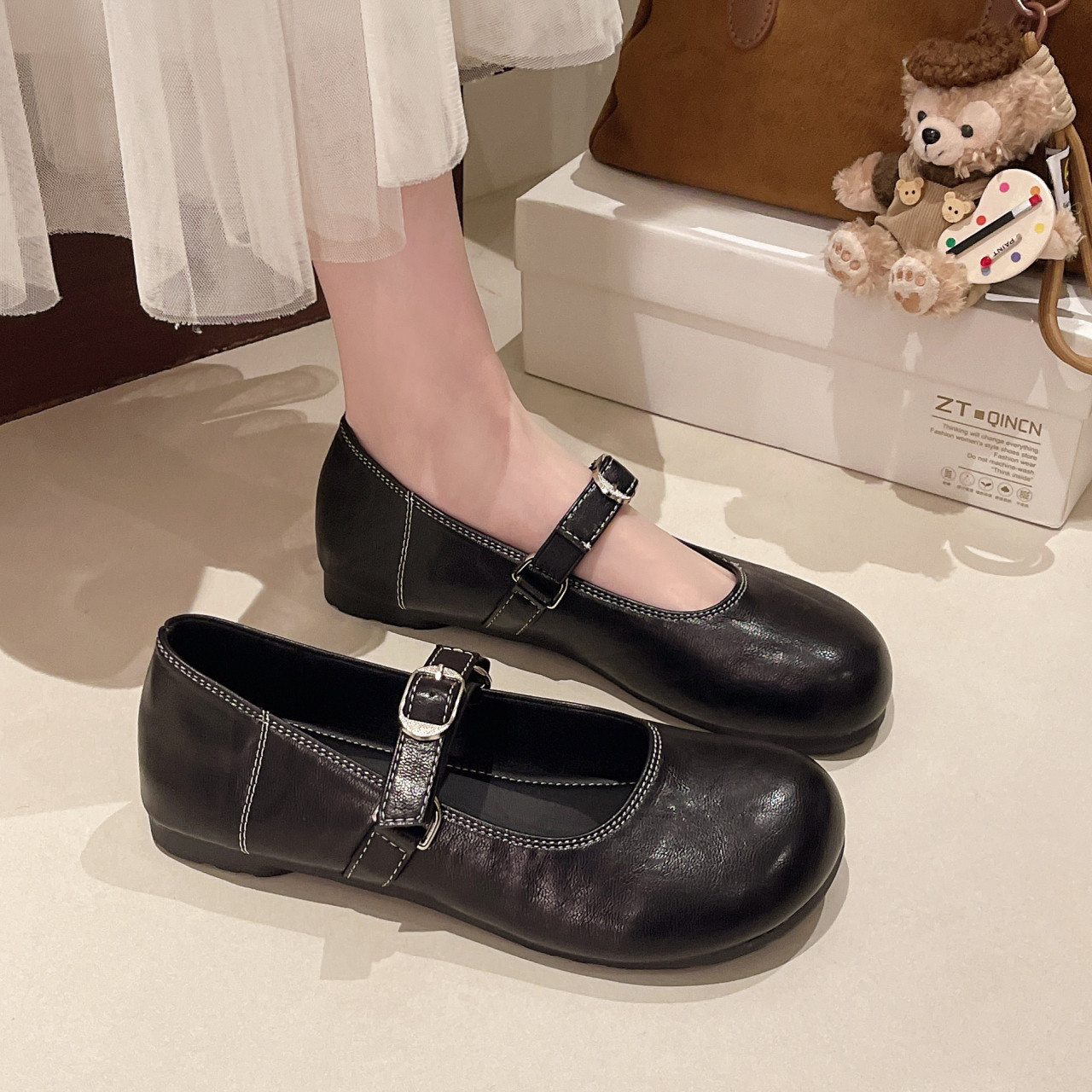 法式复古风一字扣玛丽珍鞋女2026春季新款粗跟圆头平底百搭单鞋,女鞋,浅口单鞋,淘宝优惠券,粉丝福利购,淘宝优惠卷