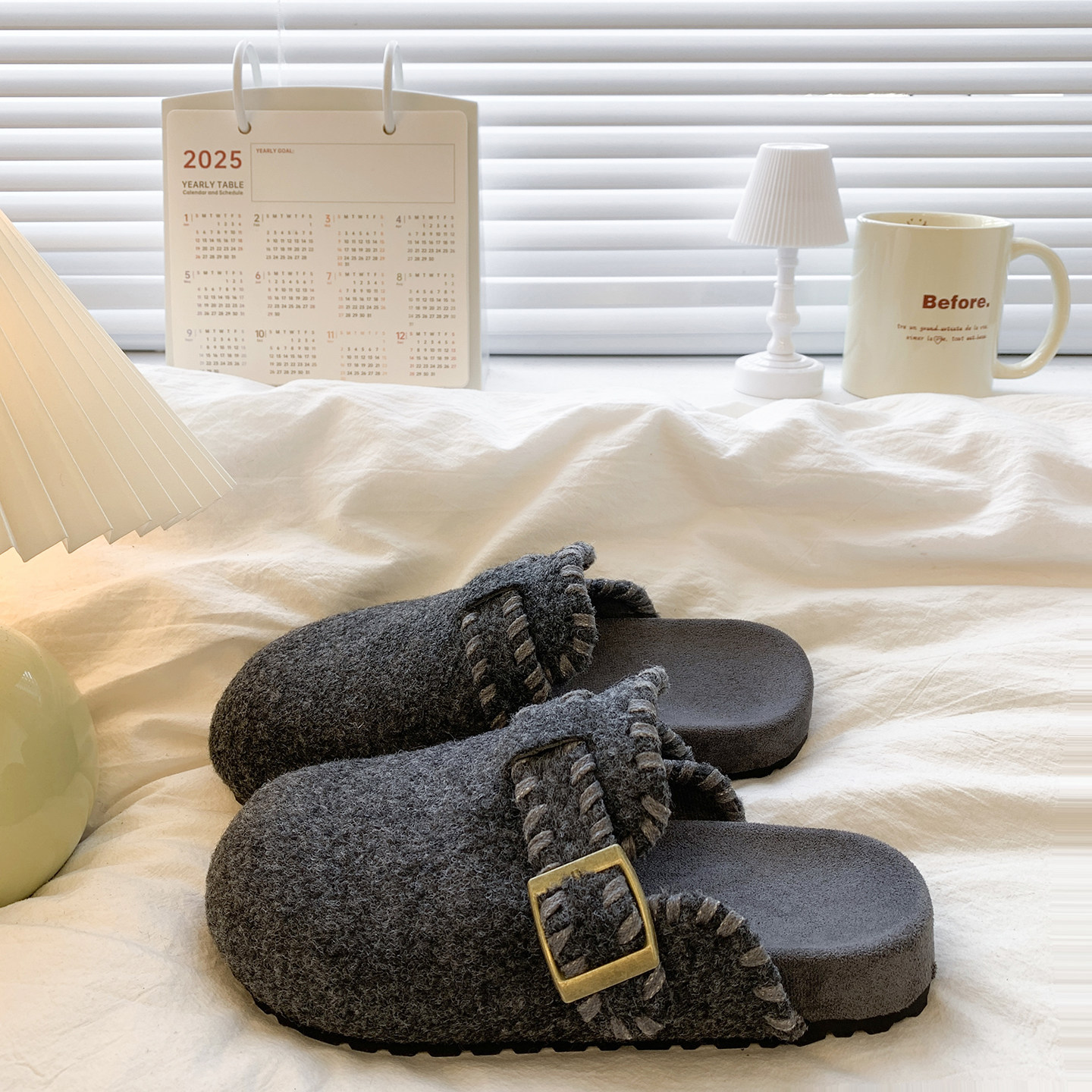 韩版复古晚晚风呢子包头半拖鞋女外穿一脚蹬厚底灰色毛毡勃肯鞋女,女鞋,勃肯鞋/软木鞋,淘宝优惠券,粉丝福利购,淘宝优惠卷