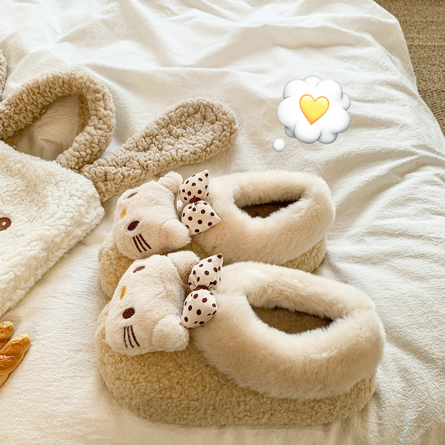 卡通毛绒大头猫咪蝴蝶结舒适休闲勃肯鞋女2026春新款外穿厚底棉鞋,女鞋,棉鞋,淘宝优惠券,粉丝福利购,淘宝优惠卷