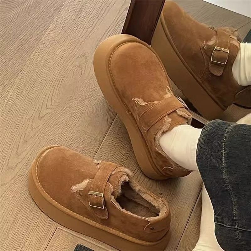 厚底增高加绒勃肯鞋一脚蹬毛绒棉鞋女鞋2025新款冬季雪地靴乐福鞋