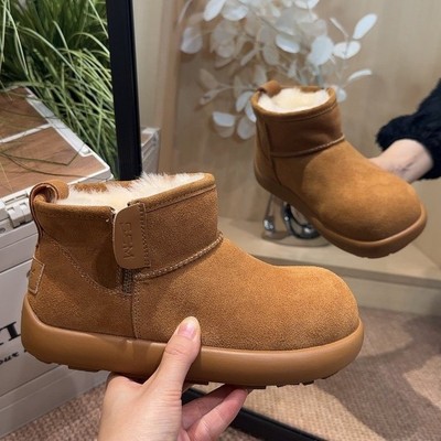 厚底大头雪地靴女加绒加厚短靴2025冬季新款百搭增高轻便面包棉鞋