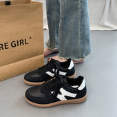 子运动休闲阿甘春秋单鞋 黑色德训鞋 平底百搭板鞋 新款 女 女2026夏季