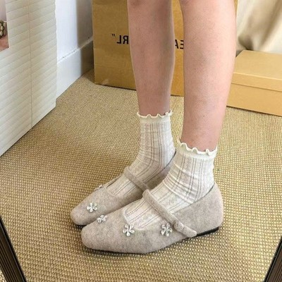 内增高复古晚风气质水钻一字带毛毛单鞋女鞋秋冬款配裙子玛丽珍鞋