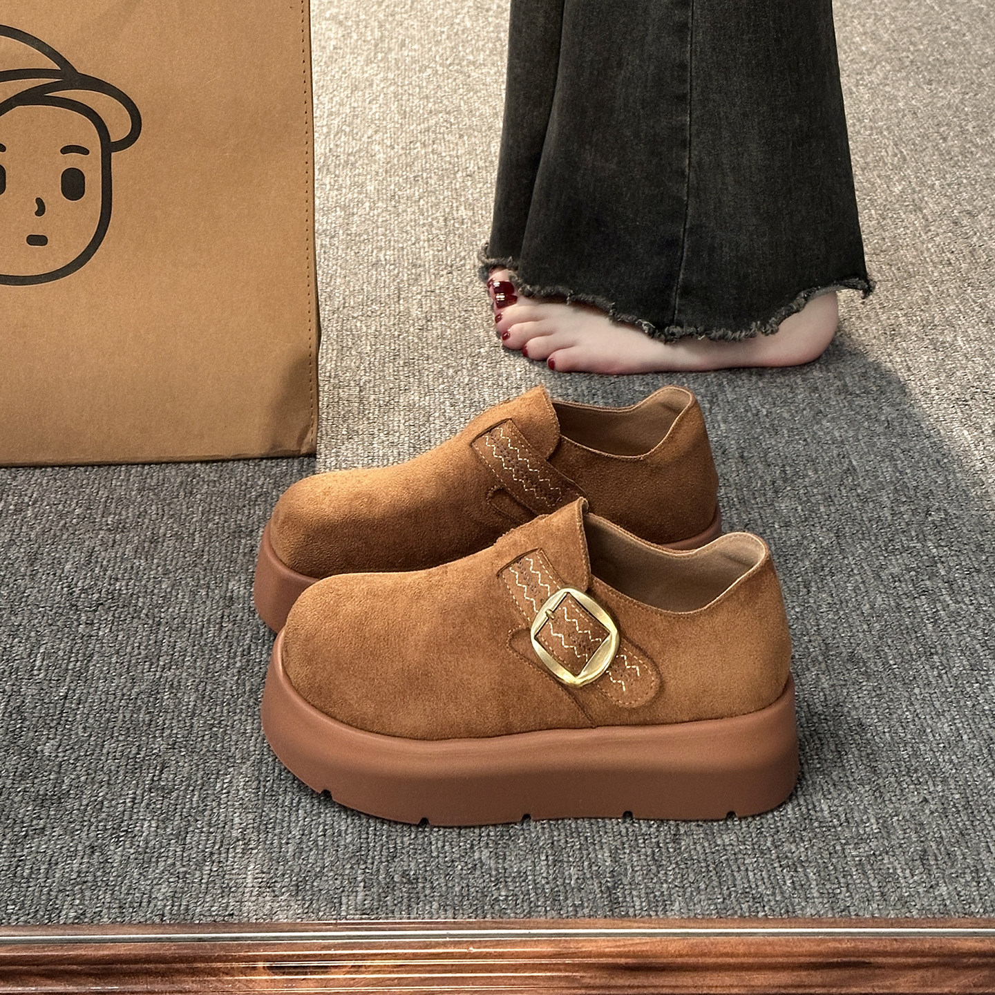 厚底勃肯鞋女款2026秋冬新款休闲乐福鞋子女一脚蹬博肯单鞋豆豆鞋,女鞋,棉鞋,淘宝优惠券,粉丝福利购,淘宝优惠卷