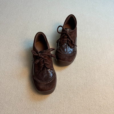 「通勤德训」复古学院小个子4cm系带圆头厚底单鞋女英伦风小皮鞋