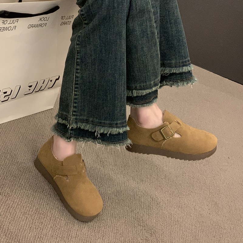 全包勃肯鞋女厚底2025年春季新款一脚蹬懒人豆豆鞋乐福鞋勃肯单鞋