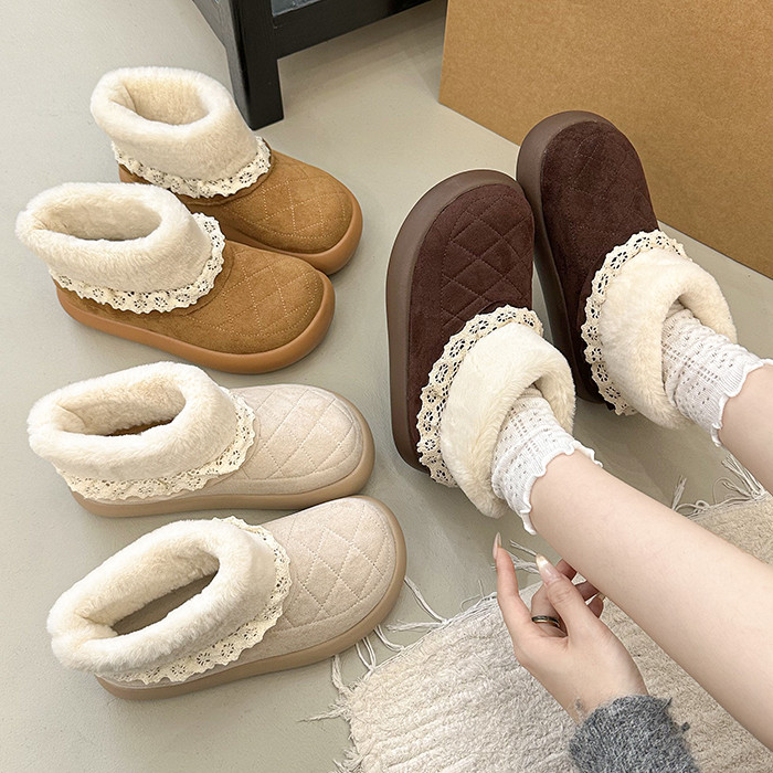 厚底增高加绒花边勃肯鞋女款2025新款冬季毛毛雪地靴博肯乐福棉鞋,女鞋,时尚雪地靴,淘宝优惠券,粉丝福利购,淘宝优惠卷
