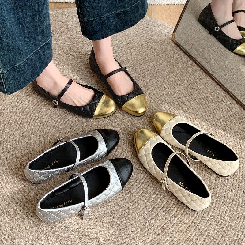 平底小香风拼色圆头气质单鞋女鞋子2026新款法式复古银色玛丽珍鞋,女鞋,浅口单鞋,淘宝优惠券,粉丝福利购,淘宝优惠卷