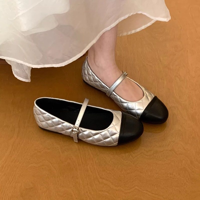 平底小香风拼色圆头气质单鞋女鞋子2026新款法式复古银色玛丽珍鞋,女鞋,浅口单鞋,淘宝优惠券,粉丝福利购,淘宝优惠卷