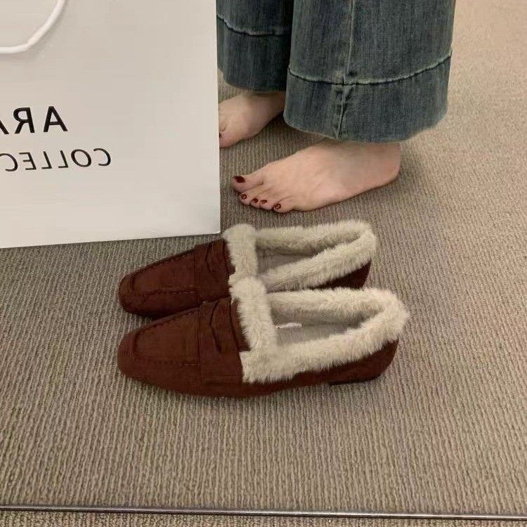法式平底懒人一脚蹬加绒乐福鞋女秋冬季外穿毛绒豆豆鞋保暖棉瓢鞋,女鞋,棉鞋,淘宝优惠券,粉丝福利购,淘宝优惠卷