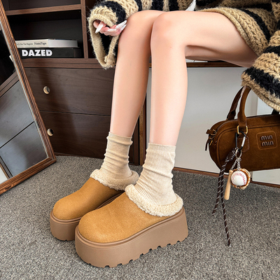 7CM增高厚底包头半拖毛毛鞋女外穿秋冬季新款懒人加绒棉勃肯鞋子