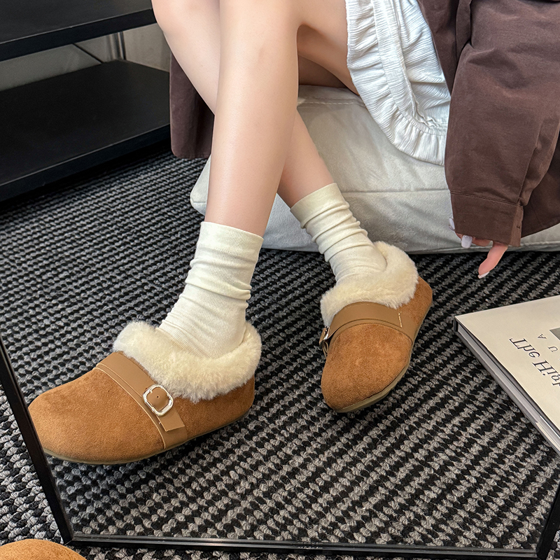 内增高厚底勃肯鞋加绒雪地靴女款2025新款冬季一脚蹬保暖毛毛棉鞋