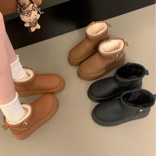 厚底皮毛一体雪地短靴女2025冬季 外穿加绒加厚保暖防水棉靴子 新款