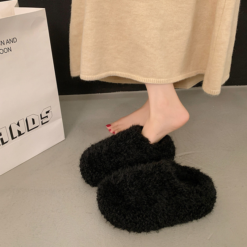 小个子6厘米松糕厚底增高毛毛拖鞋女外穿2025秋冬季一字棉拖鞋子,女鞋,包头拖,淘宝优惠券,粉丝福利购,淘宝优惠卷