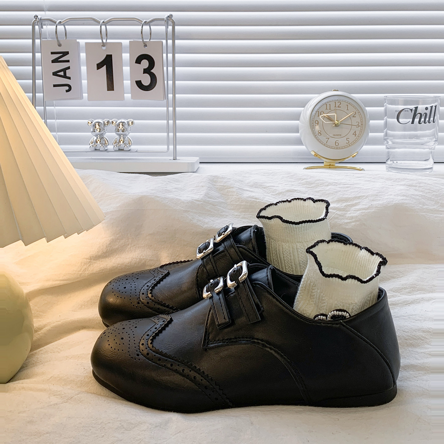 英伦风布洛克鞋女2026春季新款软皮双扣带雕花圆头百搭平底小皮鞋,女鞋,浅口单鞋,淘宝优惠券,粉丝福利购,淘宝优惠卷