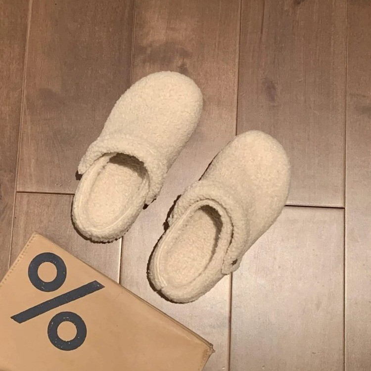 勃肯羊羔毛毛拖鞋女2025秋冬新款厚底一脚蹬加绒保暖包头棉拖鞋子