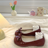 玛丽珍鞋 女2025新款 春秋豆豆鞋 红色复古平底法式 浅口晚晚风单鞋 子