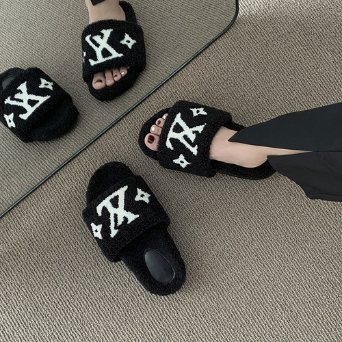 吻卡佛2023秋上新韩版毛毛拖