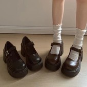 春夏配裙子黑色复古日系jk圆头粗跟小皮鞋 厚底玛丽珍鞋 女2025新款