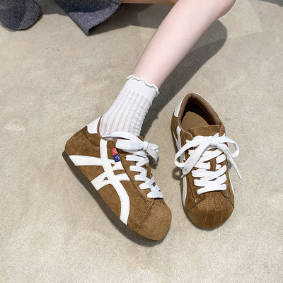 爆款百搭厚底内增高红色面包鞋子运动鞋女2025秋季新款休闲德训鞋