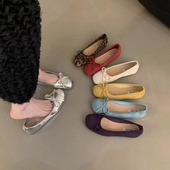 蝴蝶结圆头芭蕾舞鞋 新款 仙女鞋 法式 平底温柔晚晚鞋 夏季 女士小单鞋