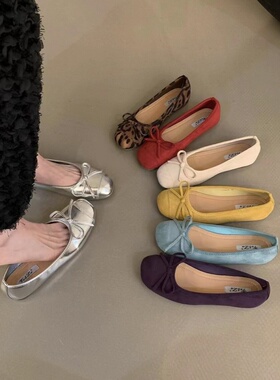 法式蝴蝶结圆头芭蕾舞鞋仙女鞋平底温柔晚晚鞋夏季新款女士小单鞋