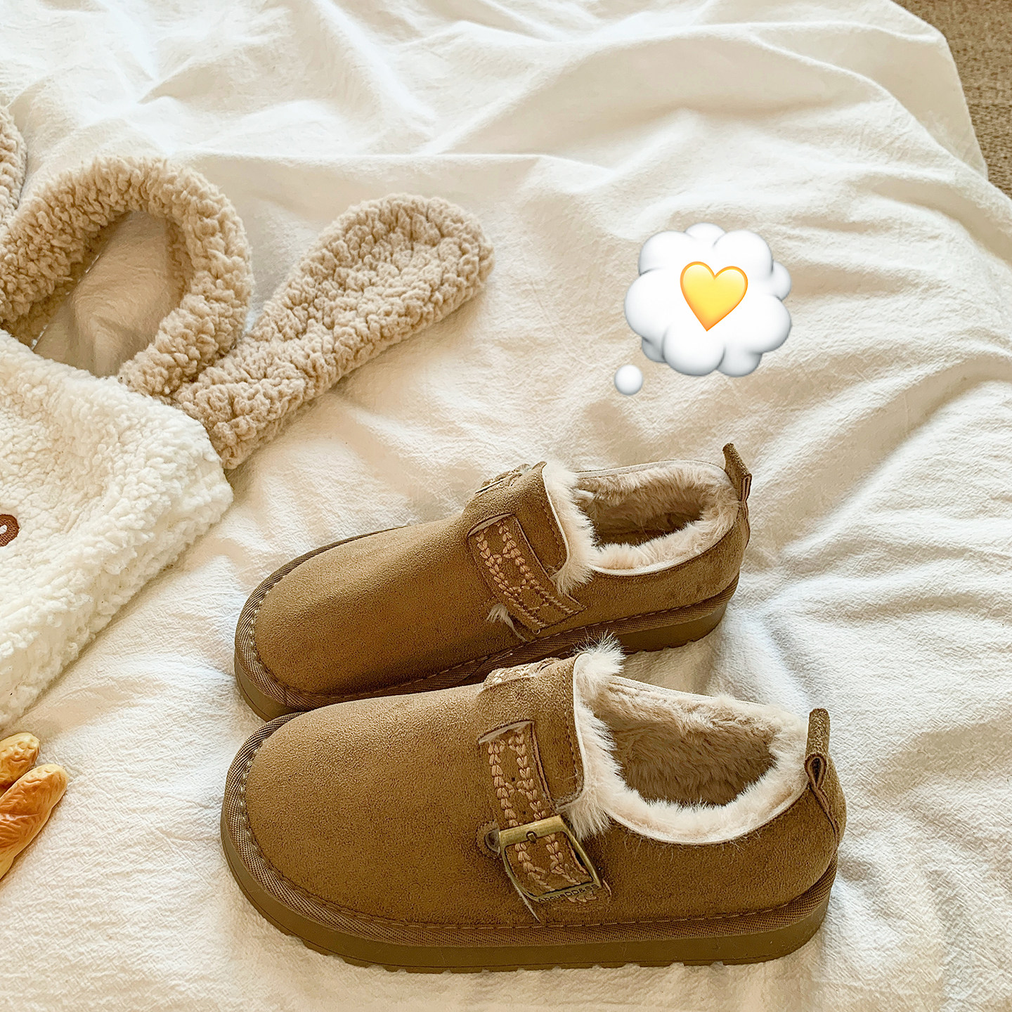 加绒勃肯鞋女2025冬季新款厚底一脚蹬软底豆豆鞋毛毛保暖雪地棉鞋,女鞋,棉鞋,淘宝优惠券,粉丝福利购,淘宝优惠卷