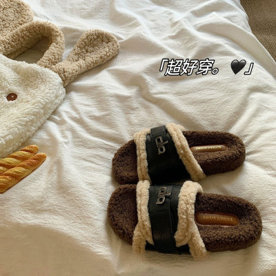 复古增高厚底毛毛拖鞋女外穿2025新款秋冬时尚美拉德家用棉拖鞋子