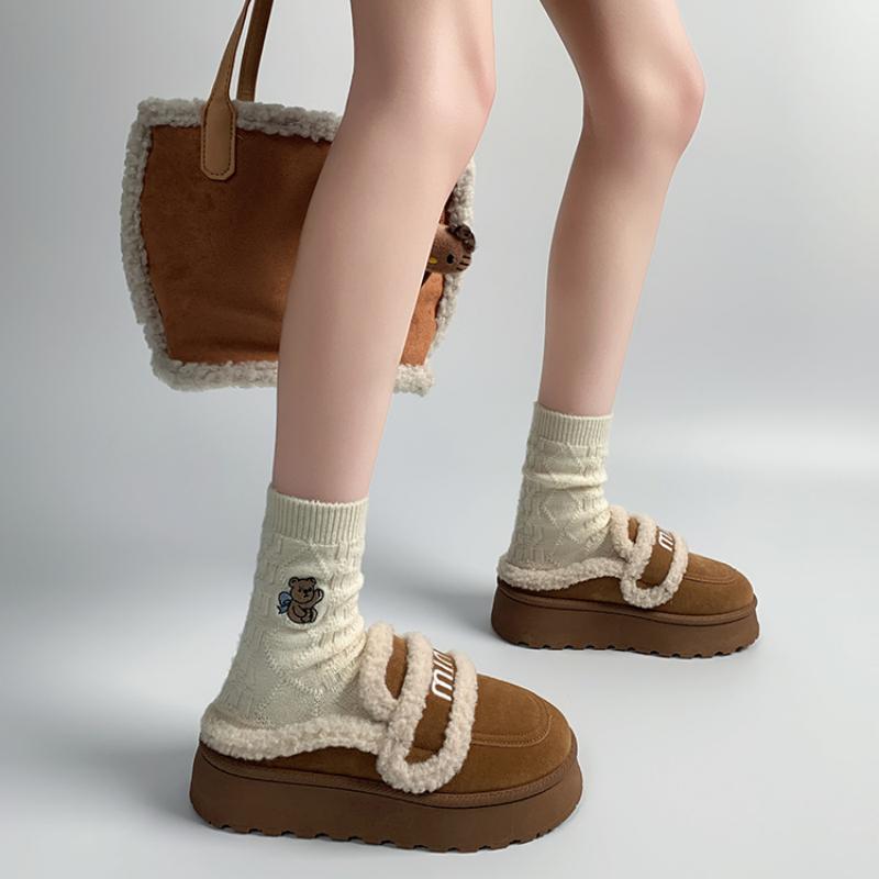 包头毛毛棉拖鞋女秋冬外穿2025新款厚底加绒复古一脚蹬勃肯半拖鞋