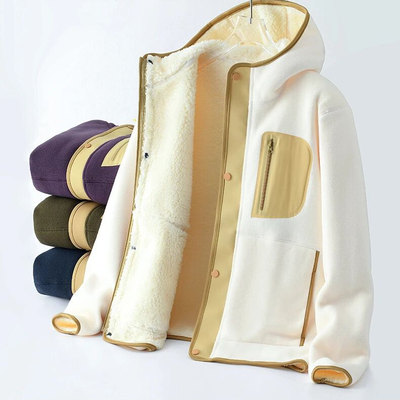 摇粒绒+仿羊羔绒加厚卫衣外套